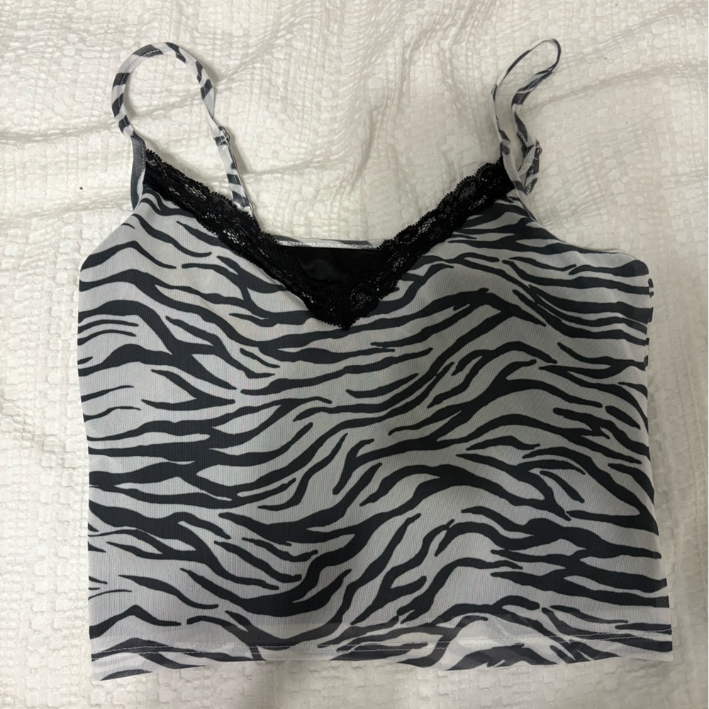Hollister zebra lace black and white tank top